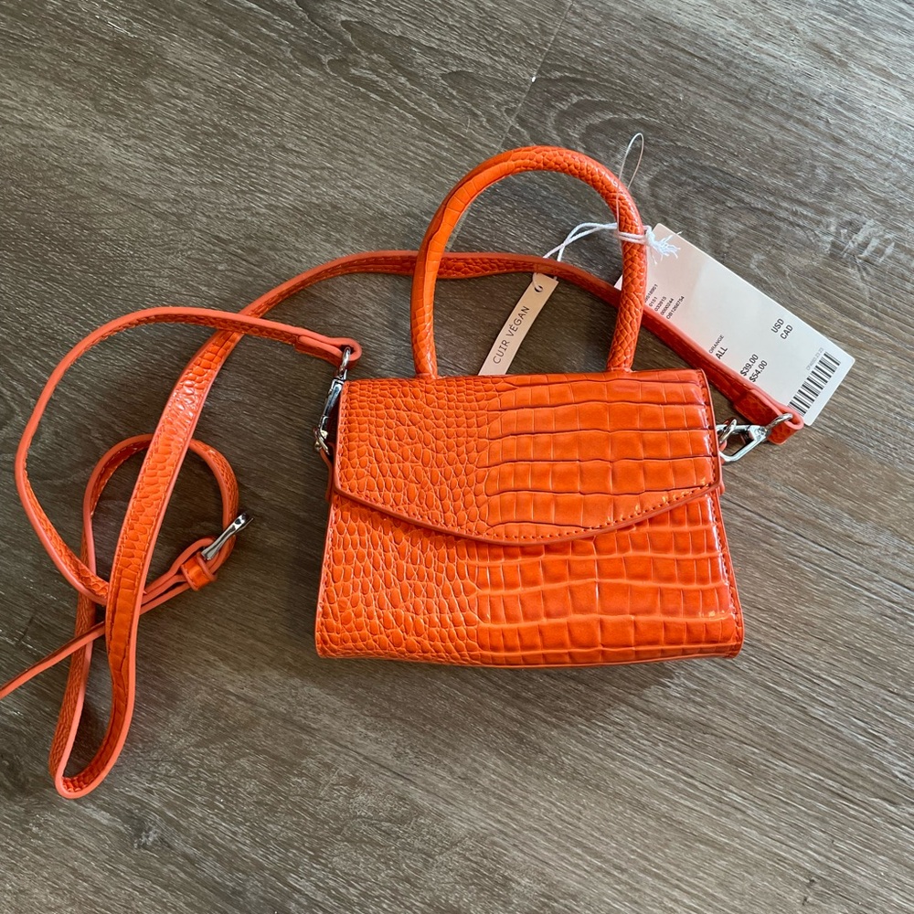 NWT Urban Outfitters Chic Croc-Embossed Orange Mini Handbag and Crossbody Bag
